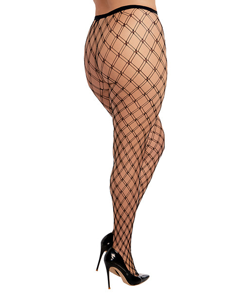 Double Knitted Fence Net Pantyhose - Black QN