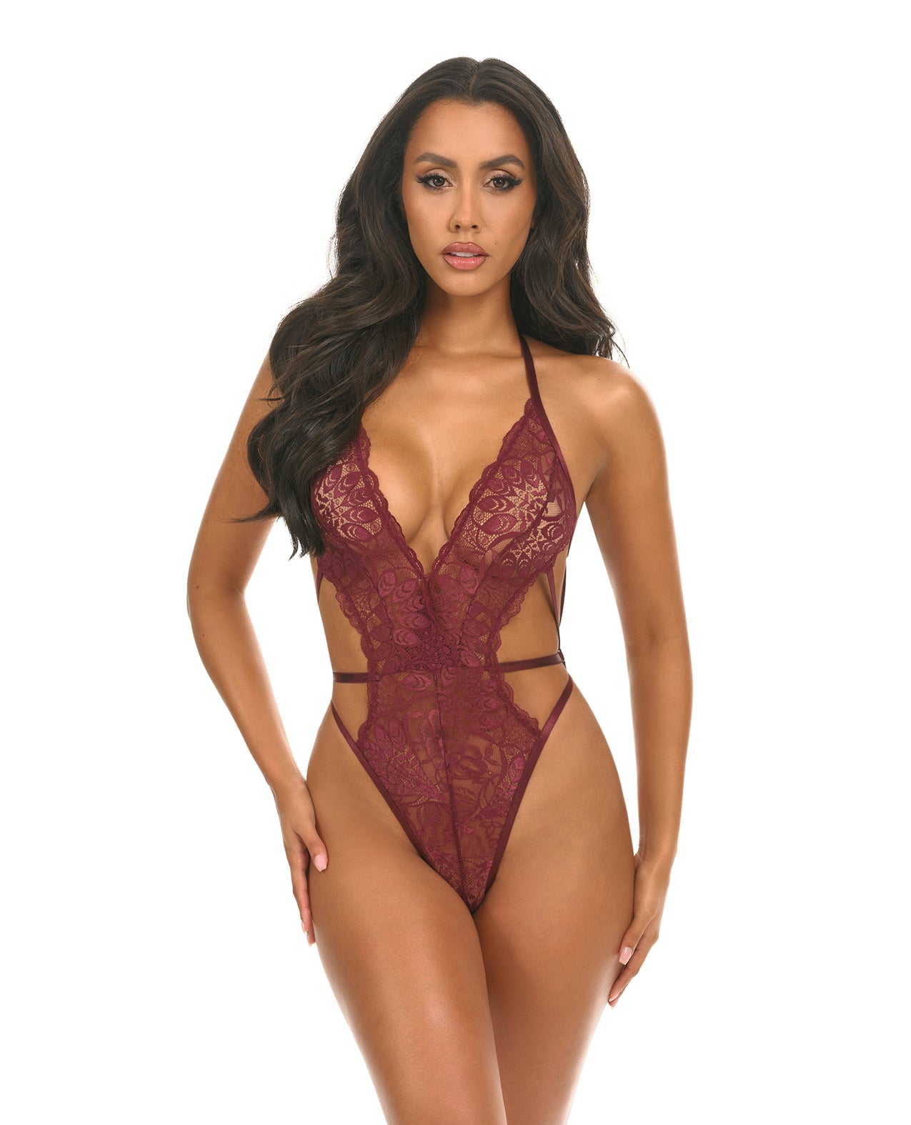 Lina Lace Halter Teddy - Zinfandel