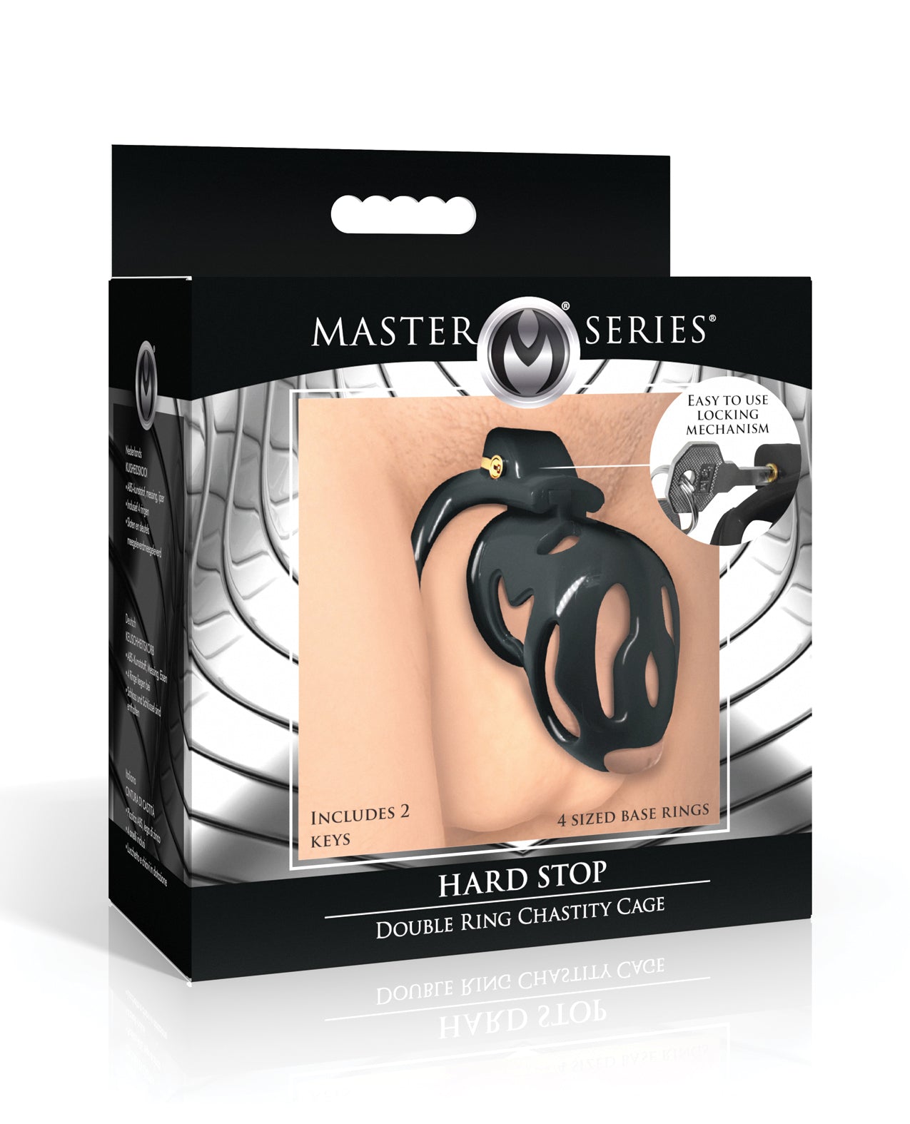 Master Series Hard Stop Double Ring Chastity Cage - Black